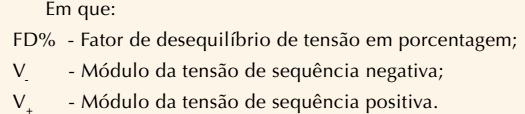 Desequilíbrio de Tensão definido como o desvio máximo dos valores médios das tensões ou correntes trifásicas, dividido pela média dos mesmos valores,