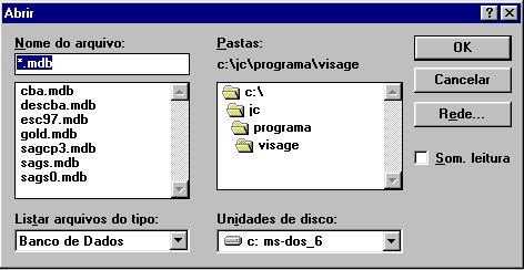 Implementação Computacional Figura 3-17 Abertura de um Banco de Dados - Telas Selecionado o arquivo e pressionado o botão, o programa