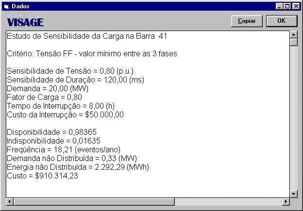 Implementação Computacional Figura 3-51 Tela de resultados do estudo de depressões de tensão O botão viabiliza a cópia de dados selecionados na tela para outras aplicações do Windows.