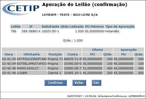 Introdução ao Leilão Tela de Confirmação de