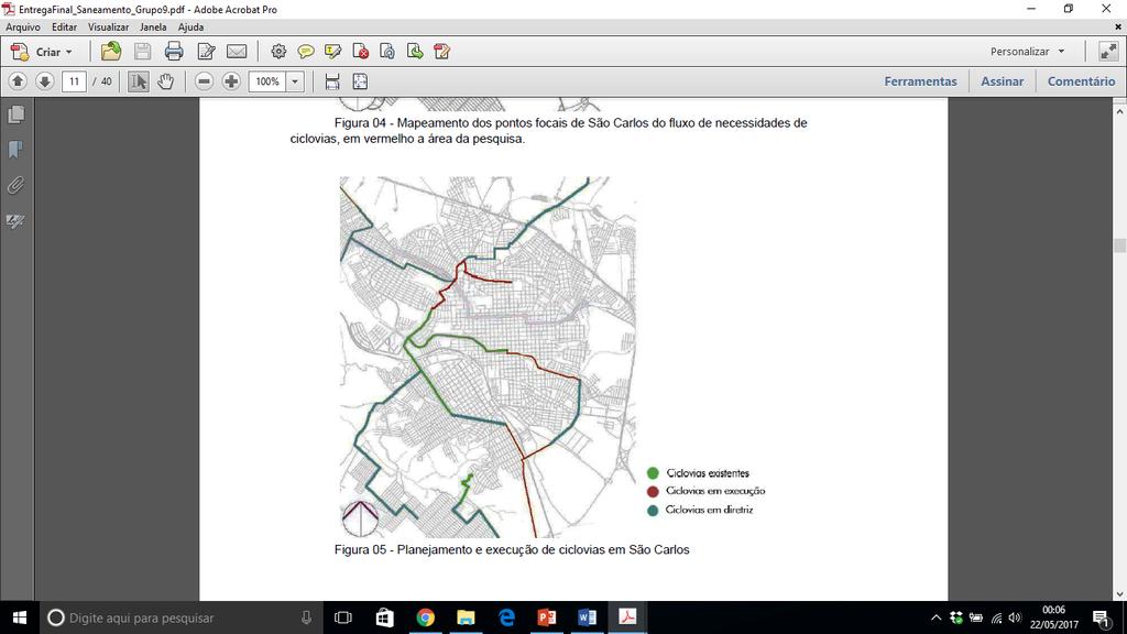 CAMPUS 1 DA USP Como se pôde observar no mapa colocado a cima, o sistema cicloviário da cidade de São Carlos mostrou-se altamente precário e escasso, além de privilegiar as regiões centrais da