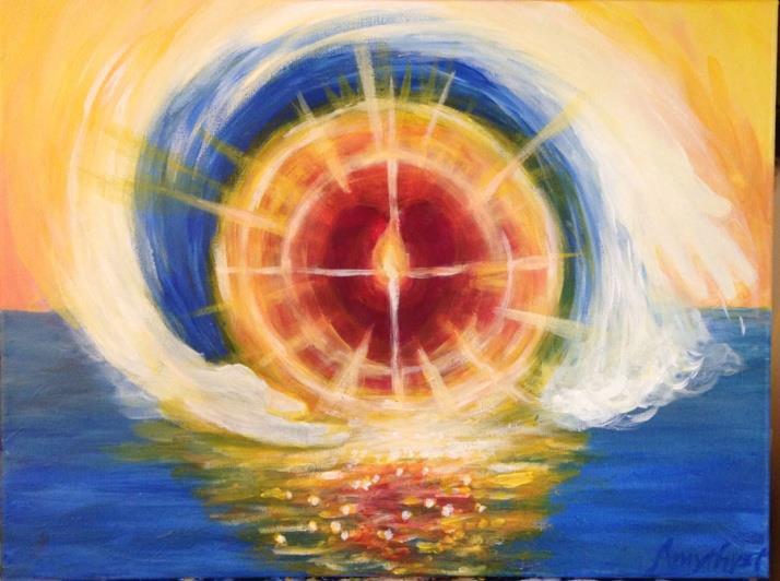 Estive pensando em fazer uma pintura inspirada na terceira parte da Mensagem de Gurumayi: Expire suavemente o poder benevolente do Coração.