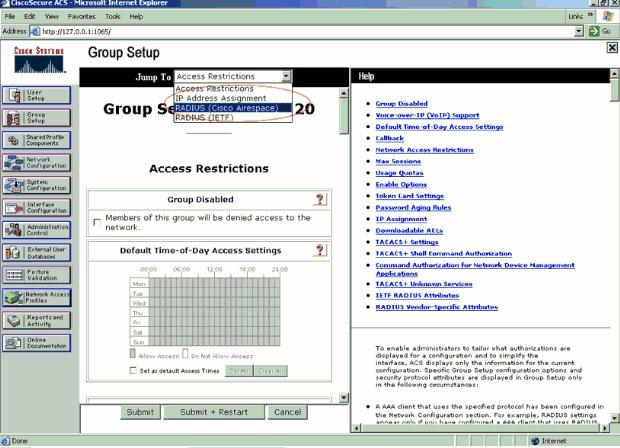 Nota: Se este atributo não é indicado sob a configuração de grupo, edite os ajustes do RAIO (Airespace) para incluir o nome da relação sob a tela da configuração da interface do ACS. 4.