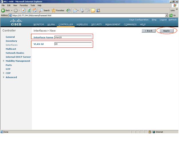 5. Nas relações > edite a página, configurar a informação do ID de VLAN, do endereço IP de Um ou Mais Servidores Cisco ICM NT, da Máscara de rede e de endereço de gateway da sub-rede VLAN20 segundo