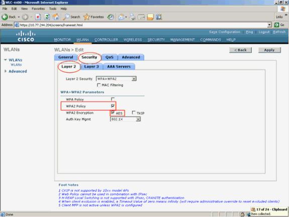 6. Clique servidores AAA e escolha 10.77.244.196 como o Authentication Server a fim autenticar usuários deste WLAN contra este server. 7.