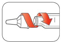 Etapa 2: Pegue uma nova agulha. Remova o protetor de papel da cápsula externa da agulha. Etapa 3: Empurre a agulha encapada em direção à caneta e rosqueie a agulha até firmar.