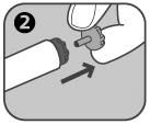 2. Retire a tampa cinzenta de segurança do botão de disparo vermelho, puxando conforme indicado pela seta. 3.