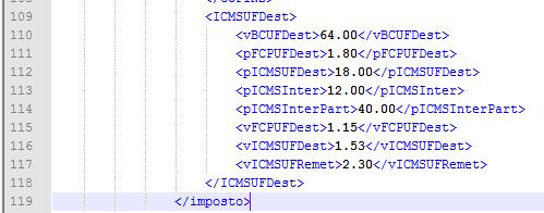 Valor do ICMS Interestadual para a UF de destino: Valor do ICMS Interestadual para a UF de destino. O valor pode ser observado no detalhamento de tributos do item.