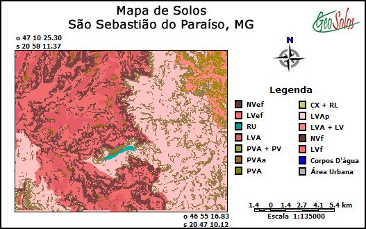 (2000) e, feitas as adequações, obteve-se o mapa resultante. O mapa de solos está apresentado na Figura 1. Na figura 2 e Tabela 2 é apresentada a quantificação da região por classes de solos.