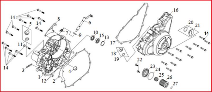 TAMPAS DO MOTOR 10379-G40A-001 JUNTA DA TAMPA DA EMBREAGEM 1 10220-G40A-000 TAMPA DA CARCACA DO MOTOR 3 10132-A21-000 BRACADEIRA A 4 10391-G40-000 VISOR DO NIVEL DE OLEO 5 10131-G40A-000 TAMPA DO