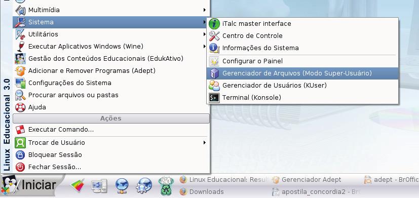 list via KDE Clique no menu Iniciar, Sistemas e Gerenciador de