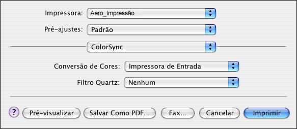 PARA CONFIGURAR OPÇÕES DE IMPRESSÃO EM COMPUTADORES MAC OS X 1 Selecione Imprimir no aplicativo. A caixa de diálogo Imprimir é exibida. 2 Mac OS X v10.5, v10.6, v10.7 e v10.
