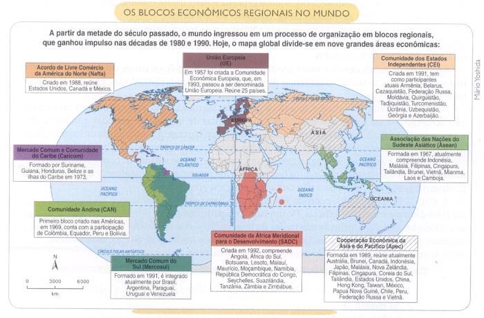 Os blocos econômicos regionais no mundo Fonte: Ciência Hoje. Rio de Janeiro: SBPC, v. 30. n. 180, março de 2002.