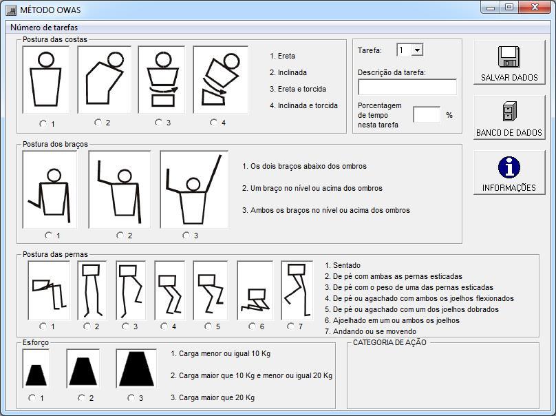 Figura 1 Posições das costas, braços, pernas e o esforço. Fonte: Software Ergolândia 5.