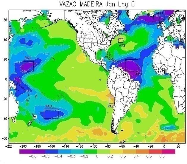 CORRELAÇÃO LINEAR ENTRE A TSM GLOBAL E VAZÃO DO RIO MADEIRA l EXEMPLO 06 Fonte: SILVA, E.R.L.D.G. Associação da variabilidade climática dos oceanos com a vazão de rios da Região Norte do Brasil.