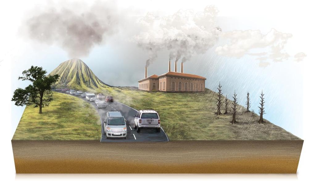 Chuvas ácidas - A queima de carvão e de petróleo, sobretudo pela indústria e pelos transportes, liberta na atmosfera gases poluentes.