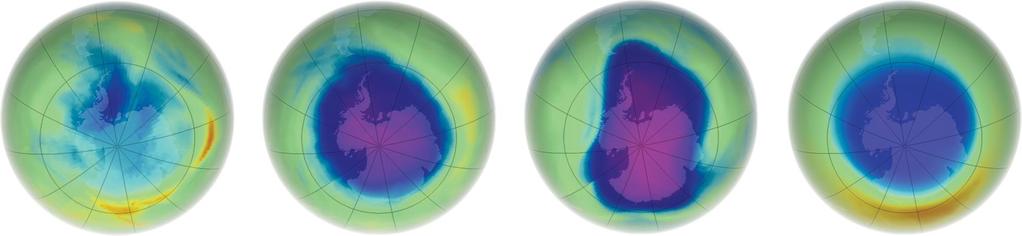 Buraco do ozono 1979 1987 2006 2012 Destruição da camada de ozono - 90% do ozono atmosférico, formado por moléculas com três átomos de oxigénio (O 3 ), encontra-se na estratosfera, numa camada com