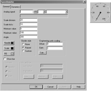 7 Programação Visualização gráfica e controlo Tacómetro Objecto com o qual é criado um tacómetro gráfico no display.