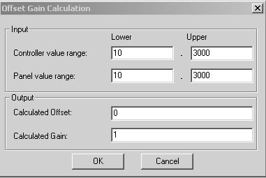 Programação Visualização à base de texto e controlo 7 Cálculo de unidades técnicas A função [Offset Gain calculation] serve de meio auxiliar para o cálculo dos parâmetros Offset e Gain.
