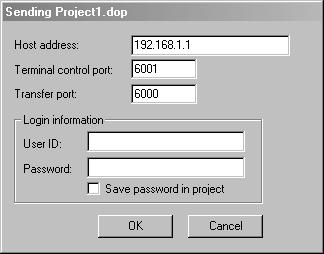 7 Programação Transmissão des projectos 7.6.3 Transmissão TCP/P Não se aplica para o modelo DOP11A-1. Seleccione a opção [Use TCP/P transfer] em [Transfer] / [Comm.