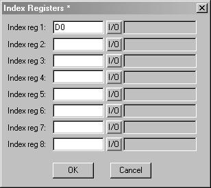 Programação Endereçamento de índice 7 O registo D é definido como [ndex register 1] em [Setup] / [ndex registers].