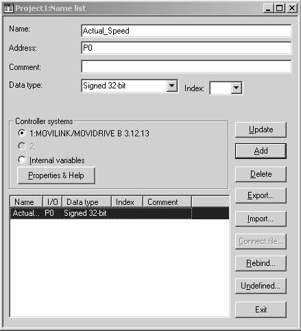 Programação Comunicação com o MOVDRVE e o MOVTRAC 7 Comunicação indexada com conversores/variadores ligados via RS-485 Além da introdução directa do endereço RS-485, a comunicação pode também ser
