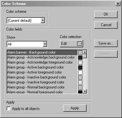 7 Programação Programação usando o software de programação Esquema de cores Nesta janela pode criar um esquema de cores individual e memorizá-lo com um nome diferente.