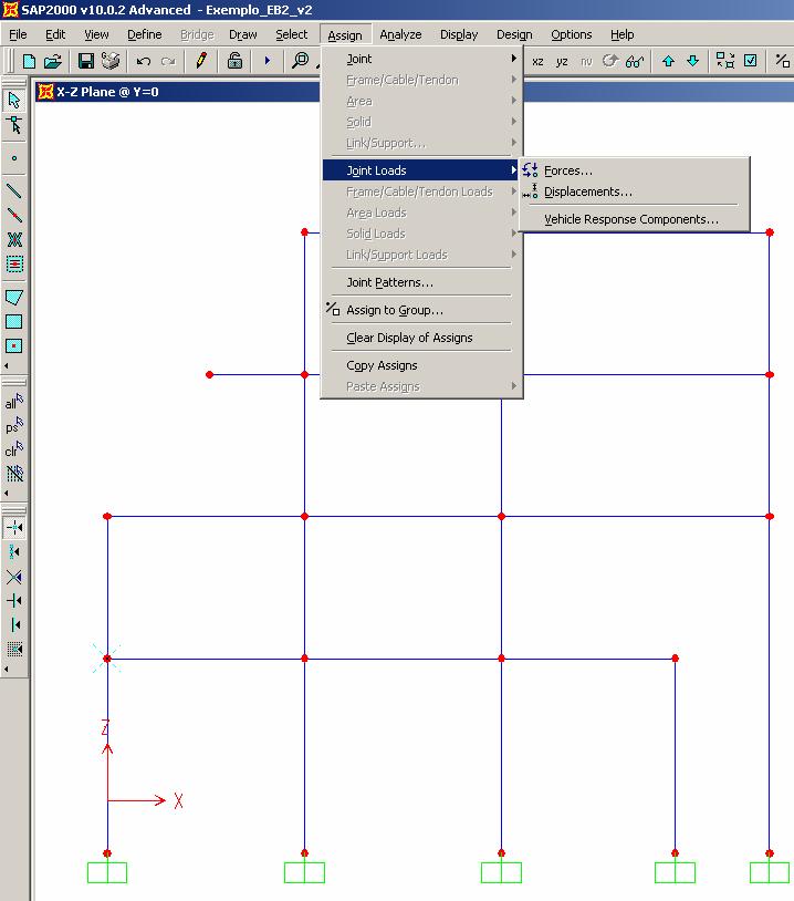 3 Editar na caixa activa Frame Distributed Loads : - o caso de carga - o valor da carga (no exemplo foi