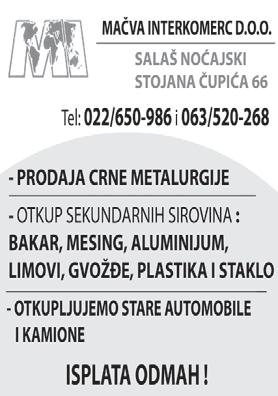 Тел: 022/631-741 - Озбиљ на же на чу ва ла бих и не гова ла ста ри је осо бе. Тел: 065/410-2391 - Про да јем деч ји би цикл. Тел: 022/628-479 - Хит но тра жим би ло ко ји по сао.