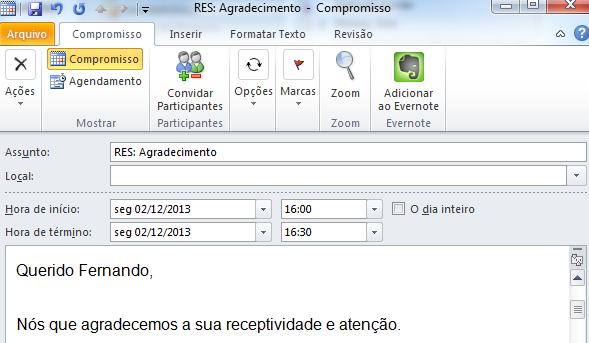 Hora de início e Hora de término são os horários mais próximos daquele em que você fez este movimento. Claro, você pode alterá-los, se quiser.