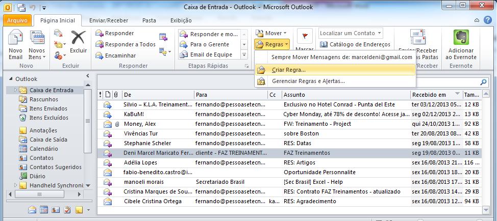 Regras para e-mails Mover e-mails com ASSUNTO específico para uma pasta determinada O Outlook pode organizar seus e-mails automaticamente: basta criar regras definindo o que você quer fazer com os