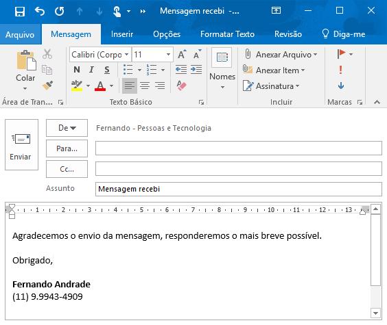 Mensagem automática para TODOS os e-mails que chegam O Outlook permite enviar automaticamente uma mensagem de resposta a todos os e-mails que chegam em sua caixa de entrada.