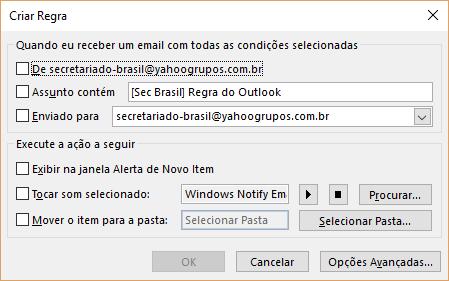 . Deixe o cursor em um e-mail qualquer na Caixa de Entrada.. Na guia Página Inicial, grupo Mover, clique no botão Regras. 3 3. Na lista de opções que aparece, escolha Criar Regras.