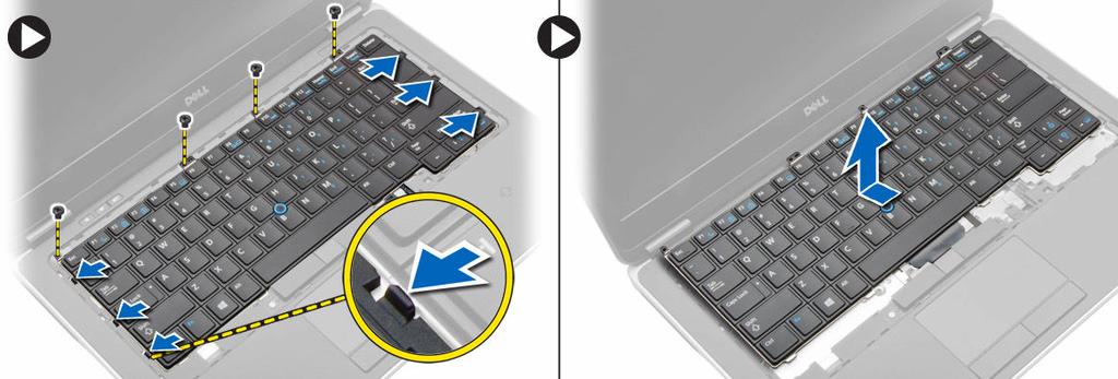 Conecte o cabo do teclado à placa de sistema. 3. Deslize o teclado para seu compartimento e certifique-se de que ele encaixe no lugar.