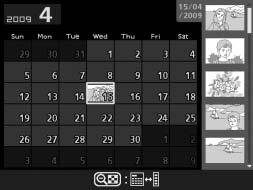 (A) / K Lista de datas Pressione o botão W na lista de datas para colocar o cursor na lista de miniaturas. Pressione novamente para voltar à lista de datas.