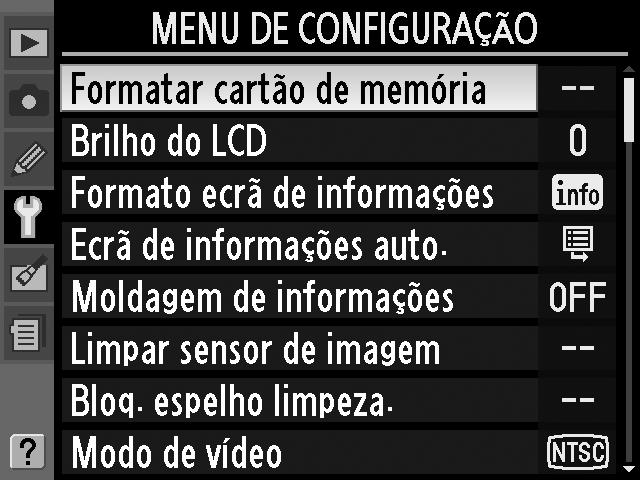 Menus da câmara É possível aceder à maioria das opções de disparo, reprodução e configuração a partir dos menus da câmara. Para visualizar os menus, prima o botão G.