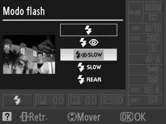 Modo flash Para seleccionar um modo de flash: 1 Coloque o cursor no ecrã de informação. Se a informação de disparo não for apresentada no monitor, prima o botão R.