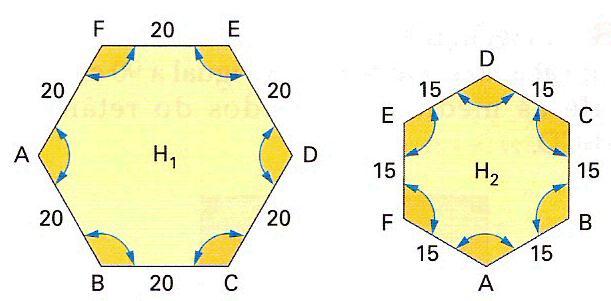 21. Os hexágonos H1 e H2 são semelhantes. a) Qual é a razão de semelhança entre H1 e H2?