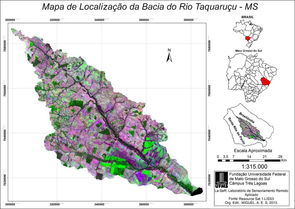 O Rio Taquaruçu encontra-se inserido nos limites dos municípios de Brasilândia e Santa Rita do Pardo, a leste do estado de Mato Grosso do Sul.