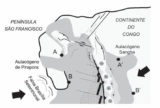 metassedimentares. A B C D Figura 4: A tectônica quebra-nozes como um modelo para o Orógeno Araçuaí (Alkmim et al. 2006, 2007).