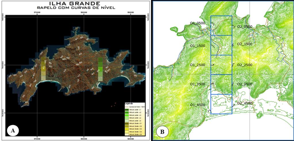 6º Simpósio de Gestão Ambiental e Biodiversidade (20 a 23 de junho 2017) Na Ilha Grande há dois módulos do RAPELD, um na vertente leste e outro na oeste (Figura 3A).
