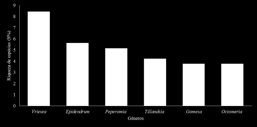 Esses gêneros correspondem aos mais comumente registrados em levantamentos de epífitas realizados em ecossistemas de Mata Atlântica (Kersten & Silva 2001, Giongo & Waechter 2004, Kersten & Silva