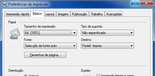 NOTA: Se escolher Selecção Automática, o papel é fornecido automaticamente a partir da fonte com o tamanho e tipo óptimos de papel colocado.