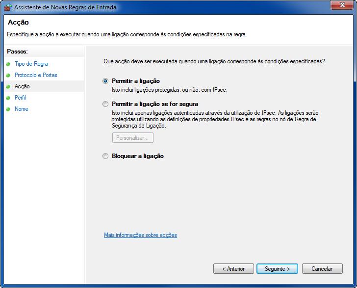 3 7 Seleccione Permitir a ligação e clique em Seguinte.