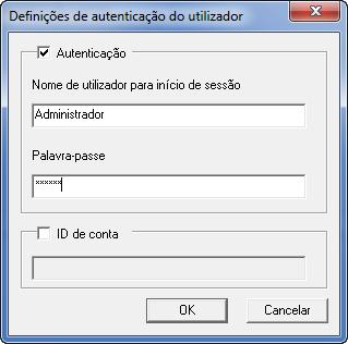 Preparativos antes da utilização 7 Seleccione a caixa de verificação junto de Autenticação, introduza o Nome de utilizador para início de sessão (até 64 caracteres) e a palavrapasse (até 64