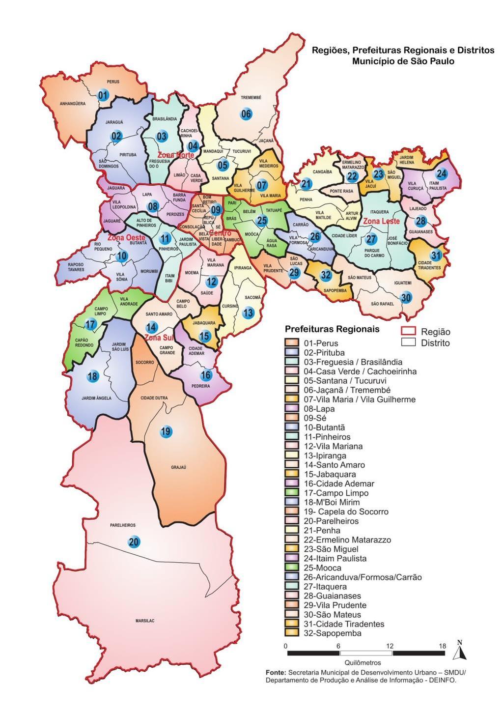 7 Mapa 1: Regiões, Prefeituras regionais e Municípios de São Paulo Fonte: Portal da Prefeitura de São Paulo- Secretaria Municipal de Desenvolvimento Urbano SMDU/ Departamento de produções e