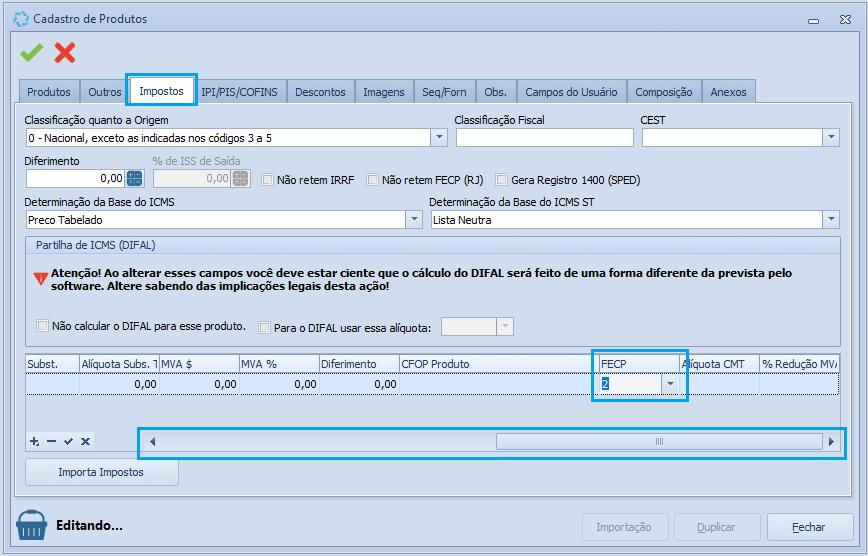15 Cartilha da Nota Fiscal Eletrônica 4.0 produtos que você vende precisa cálcular o FCP. Após você identificar os produtos, será necessário informar no cadastro deles na aba Impostos a % do FCP.