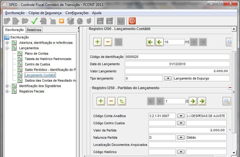 no FCONT, nas Fichas I200 e