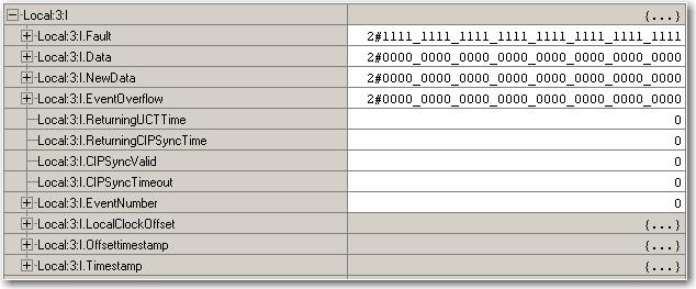 Por exemplo, na Figura 30, todos os tags que aparecem abaixo do ponto 0 também aparecem abaixo dos pontos 1 a 15 para o módulo de entrada do slot 1.