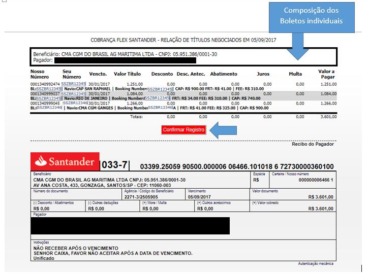 Após a conferência do usuário, basta confirmar o Registro para que o Boleto fique disponível para pagamento em qualquer